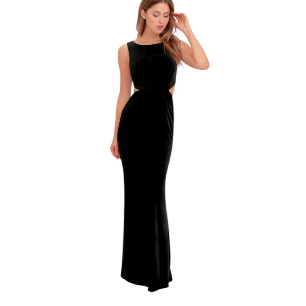 Lulus Reach Out Black Velvet Maxi Dress XS gown